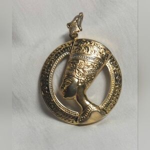 Egyptian Revival Gold Tone Queen Nefertiti Vintage Pendant